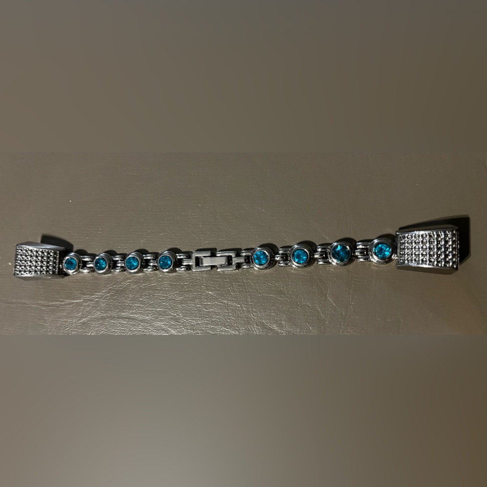 Fitbit Inspire 2 Band – Silver Jewelry Bracelet with Blue Stones